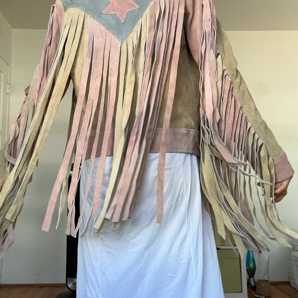 Women's Suede Fringe Jacket with Star Accents - Picture 3 of 6